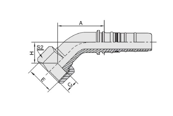 CONEXIÓN 24243 ESPIGA HEMBRA 45°ORFS A/PLANO INTERLOCK PARA MANG. R13 - R15