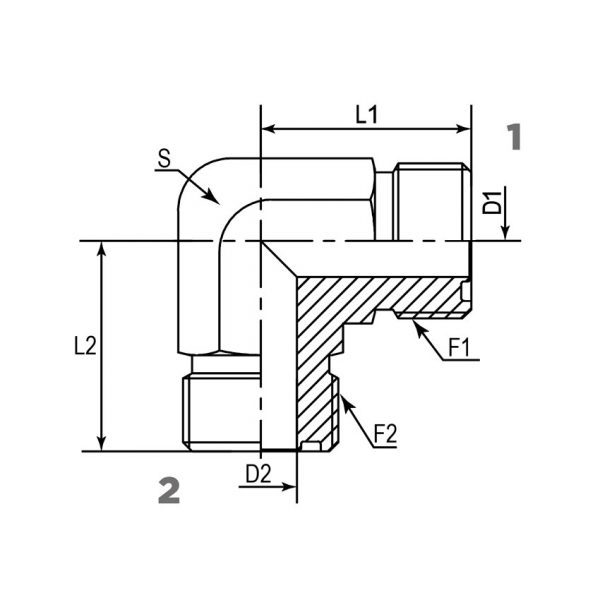 1F9 ADAPTADOR CODO 90° MACHO ORS A MACHO ORS