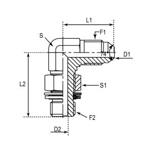 1JH9-OG ADAPTADOR CODO 90° MACHO JIC A MACHO METRICO CON ARANDELA Y ORING PARA BASE