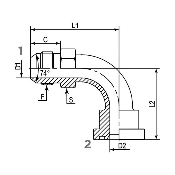 1JFL9 ADAPTADOR CODO 90° MACHO JIC A BRIDA CODE 61