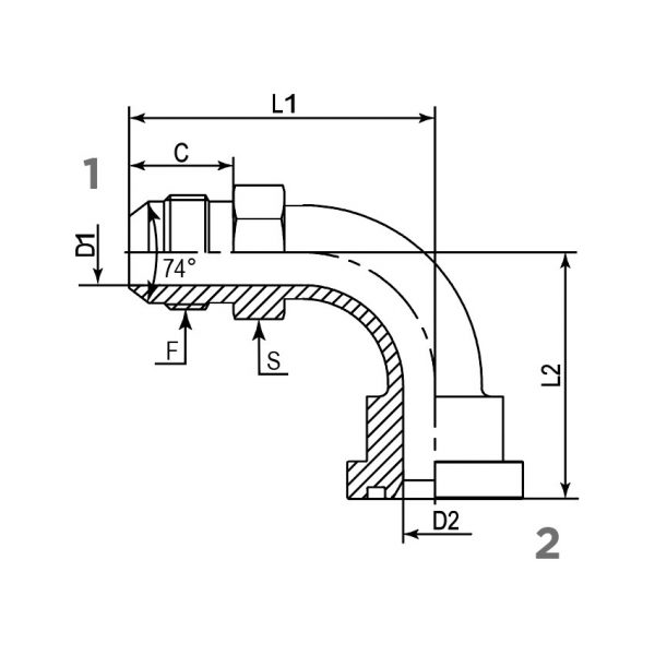 1JFS9 ADAPTADOR CODO 90° MACHO JIC A BRIDA CODE 62