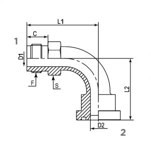 1FFS9 ADAPTADOR CODO 90° MACHO ORS A BRIDA CODE 62